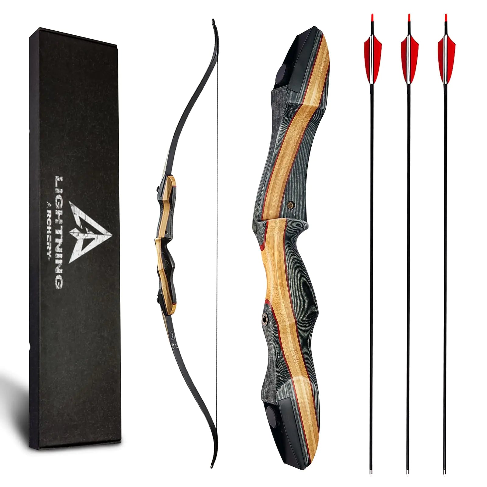 Lightning Archery 62" Wooden Takedown Recurve Bow & Arrow Set – 45lb Right Hand