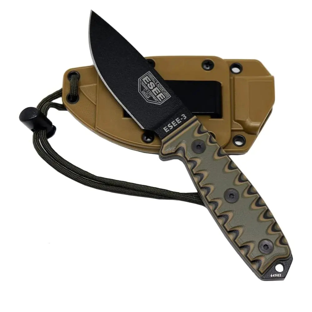 ESEE 3P Survival Knife – Sawtooth OEM Handle | Coyote Brown Sheath